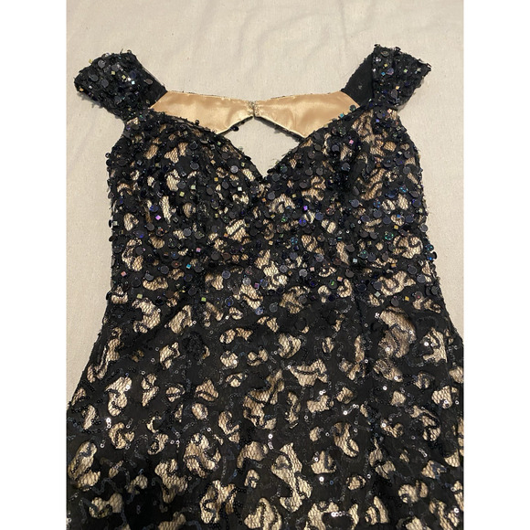 Hannah S Formal Dark Mini Dress Size 4 Sequin Black/Nude Lace Cocktail Party - Picture 3 of 10
